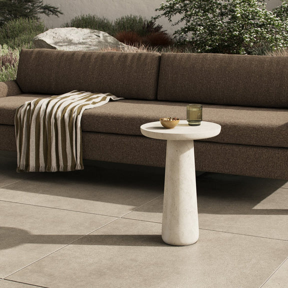 Rye Outdoor Nesting End Table - Aged White Concrete