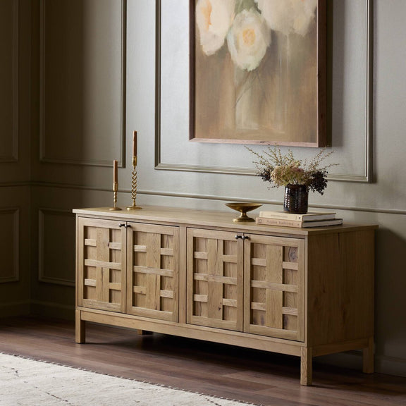 Alessio Media Console - Aged Natural Oak Veneer