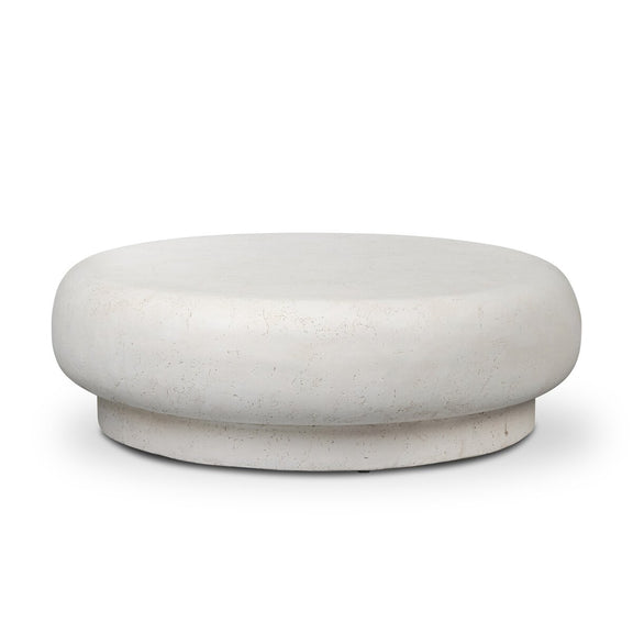 Imogene Round Outdoor Coffee Table - Aged White Concrete