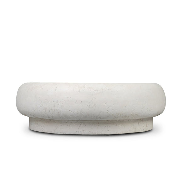 Imogene Round Outdoor Coffee Table - Aged White Concrete