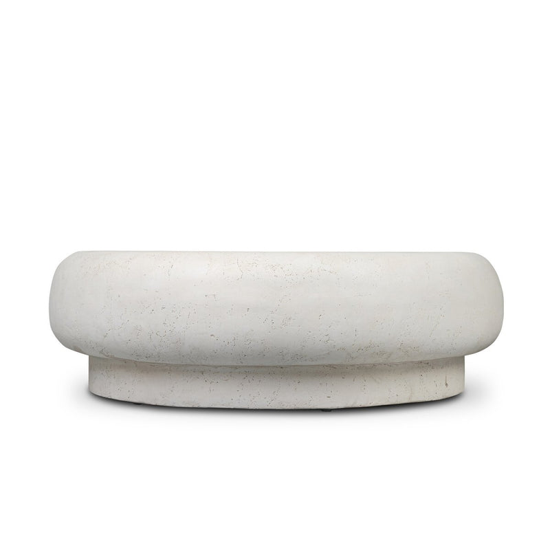 Imogene Round Outdoor Coffee Table - Aged White Concrete