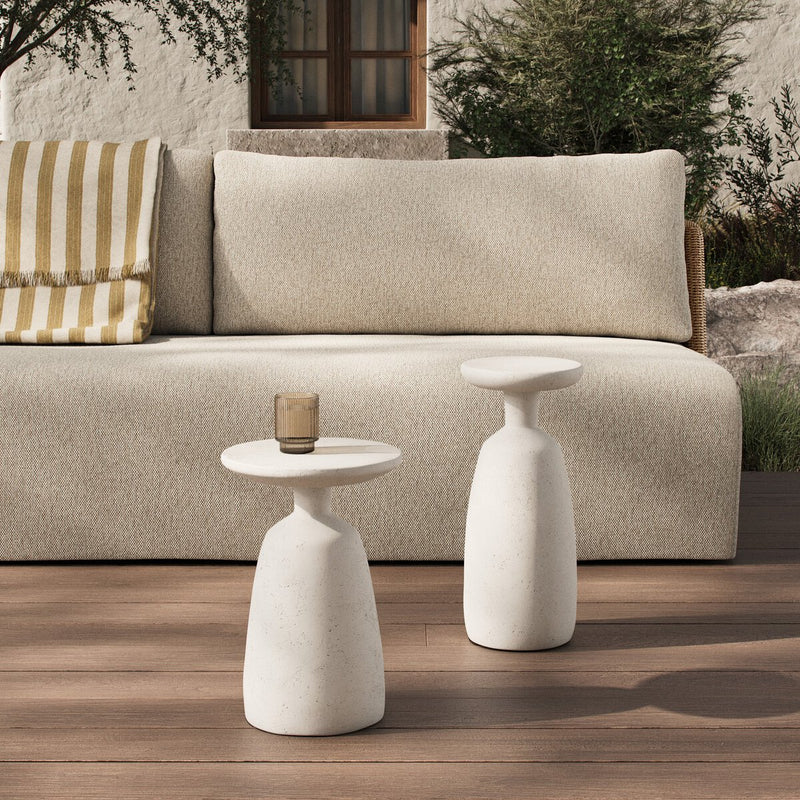 Ramara Outdoor Nesting End Tables - Aged White Concrete