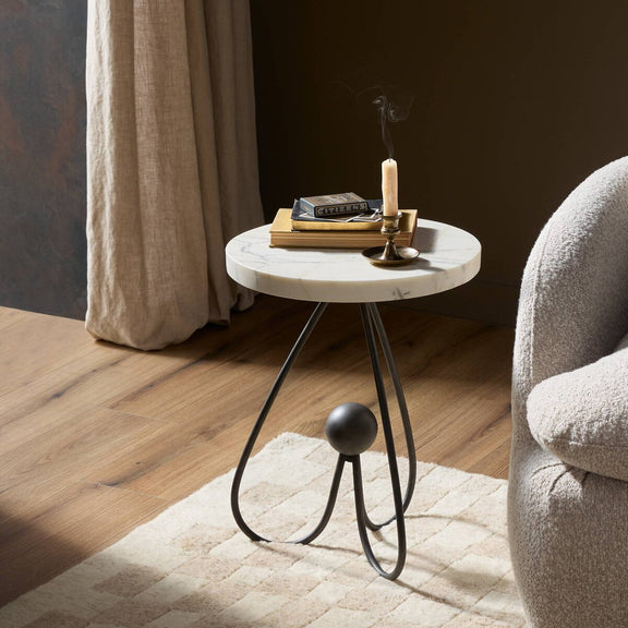 Clove End Table - Veined White Marble