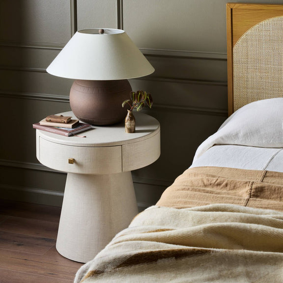 Chiro Nightstand - Ivory Painted Linen
