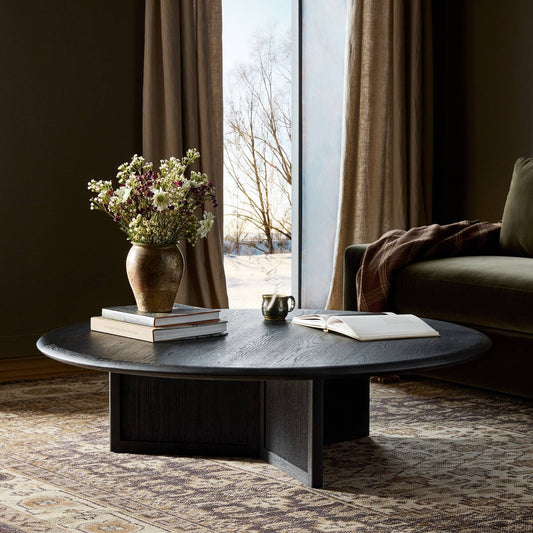 Rosenell Round Coffee Table - Black Oak Veneer