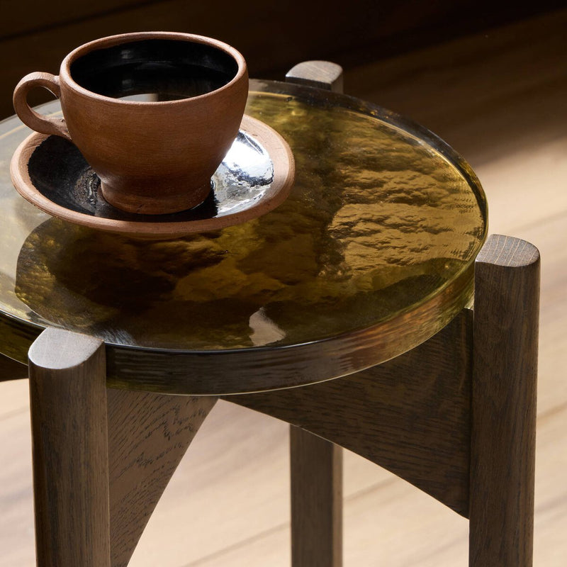 Relo End Table - Olive Cast Glass