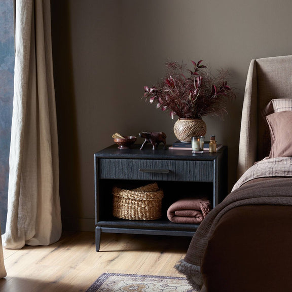 Rosenell Open Nightstand - Black Oak Veneer