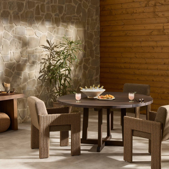 Indie Outdoor Round Dining Table - Stained Saddle Brown Fsc