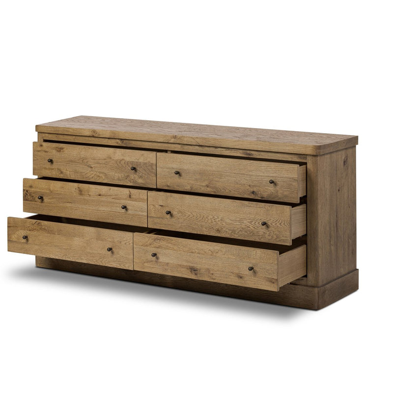 Grand 6 Drawer Dresser - Honey Brown Oak Veneer