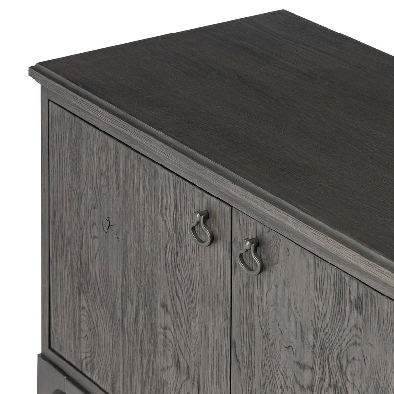 Alden Media Console - Worn Black Oak Veneer