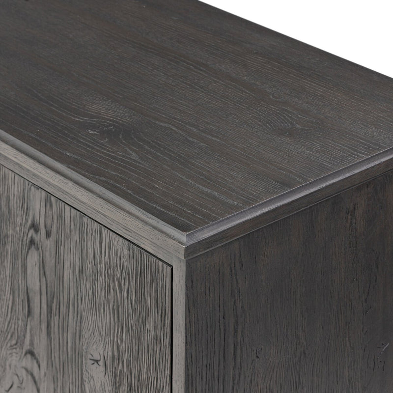 Alden Media Console - Worn Black Oak Veneer