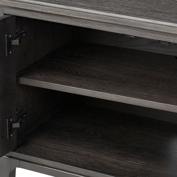 Alden Media Console - Worn Black Oak Veneer