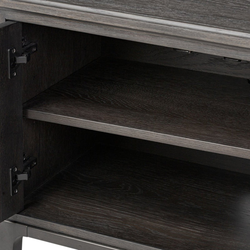Alden Media Console - Worn Black Oak Veneer
