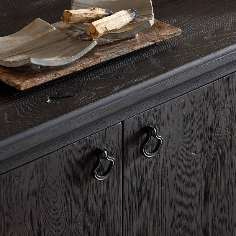 Alden Media Console - Worn Black Oak Veneer