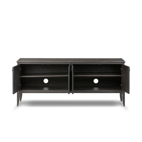 Alden Media Console - Worn Black Oak Veneer