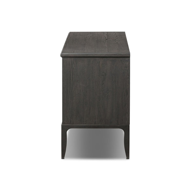 Alden Media Console - Worn Black Oak Veneer
