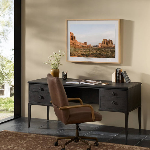 Alden Desk - Worn Black Oak Veneer