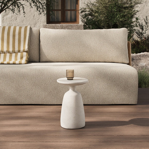 Ramara Outdoor Nesting End Table - Aged White Concrete