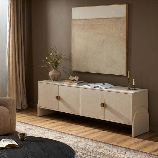 Cressida Media Console - Ivory Painted Linen