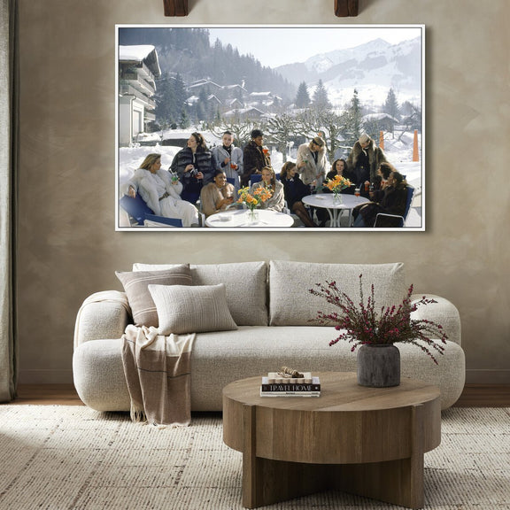 Drinks At Gstaad by Slim Aarons - White Maple