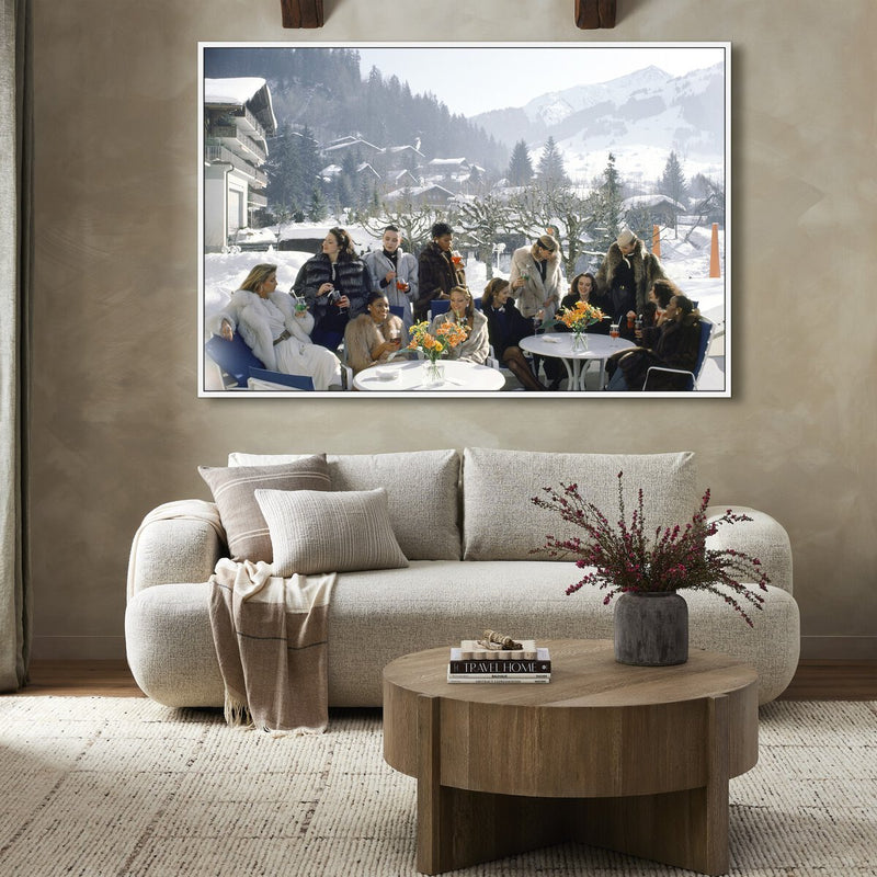 Drinks At Gstaad by Slim Aarons - White Maple