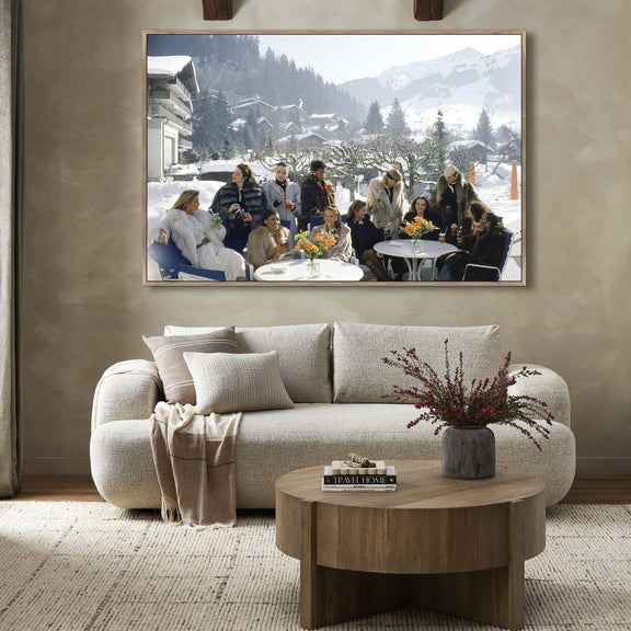 Drinks At Gstaad by Slim Aarons - Rustic Walnut