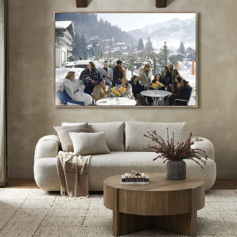 Drinks At Gstaad by Slim Aarons - Rustic Walnut
