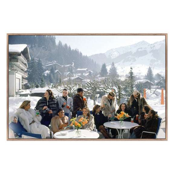 Drinks At Gstaad by Slim Aarons - Rustic Walnut