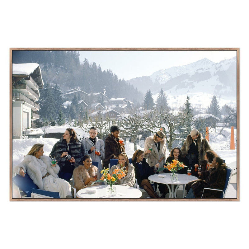 Drinks At Gstaad by Slim Aarons - Rustic Walnut