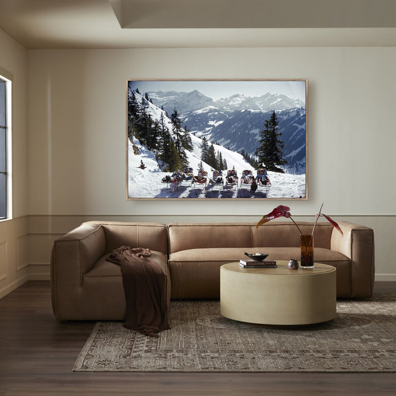 Lounging In Gstaad by  Slim Aarons - Rustic Walnut