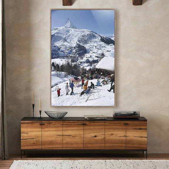Zermatt Skiing II by Slim Aarons - Rustic Walnut