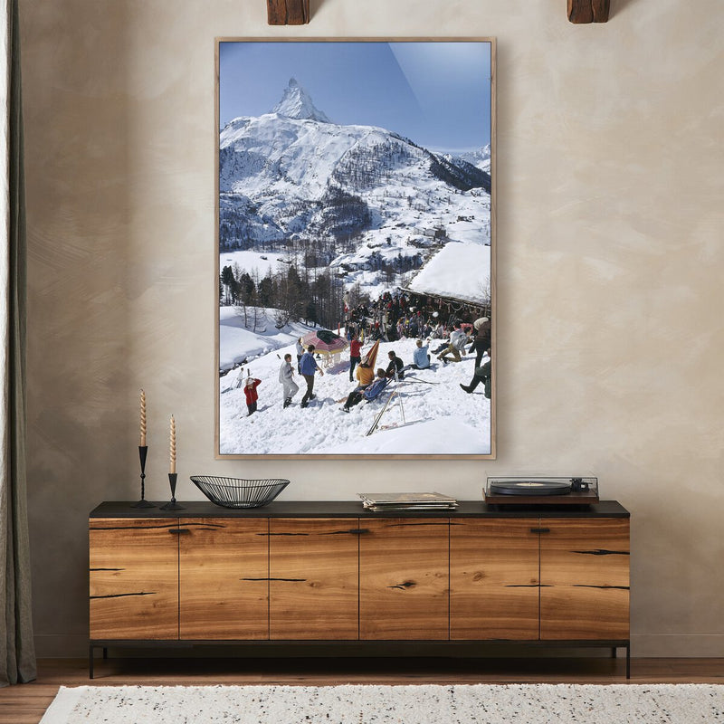 Zermatt Skiing II by Slim Aarons - Rustic Walnut