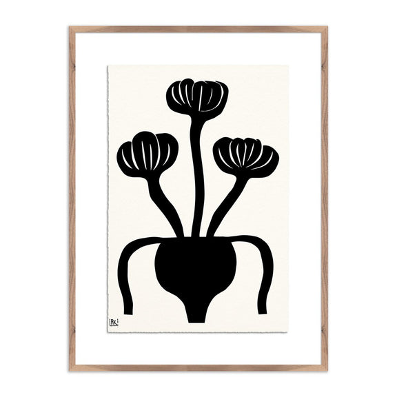 Woodblock Floral I by Roseanne Kenny - Rustic Walnut