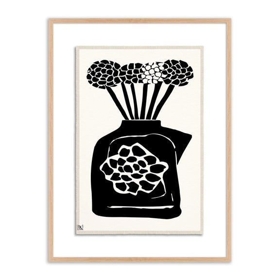 Woodblock Floral III by Roseanne Kenny - White Oak