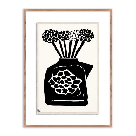 Woodblock Floral III by Roseanne Kenny - Rustic Walnut
