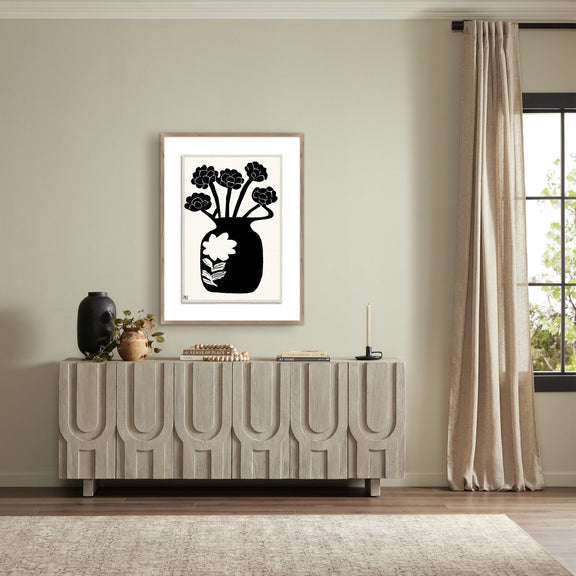 Woodblock Floral IV by Roseanne Kenny - Rustic Walnut
