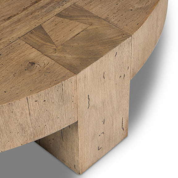 Abaso Round Coffee Table - Rustic Wormwood Oak
