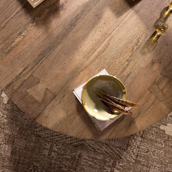 Abaso Round Coffee Table - Rustic Wormwood Oak