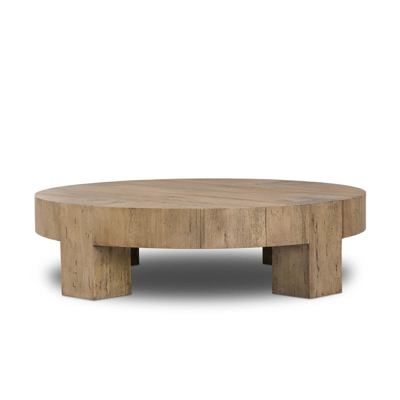 Abaso Round Coffee Table - Rustic Wormwood Oak