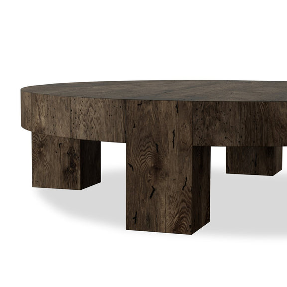 Abaso Round Coffee Table - Ebony Rustic Wormwood Oak