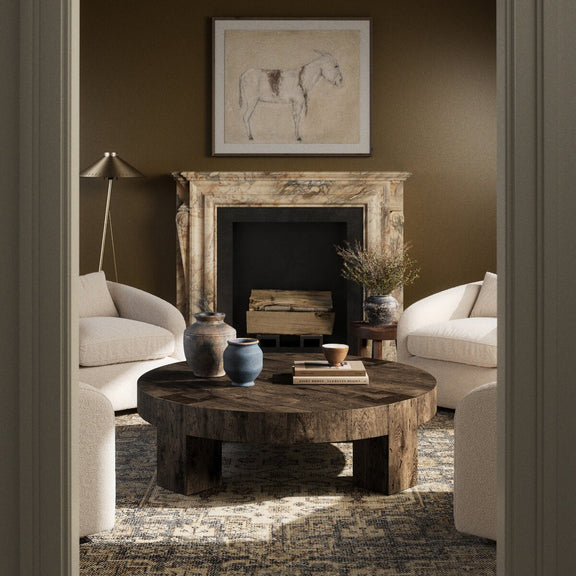 Abaso Round Coffee Table - Ebony Rustic Wormwood Oak