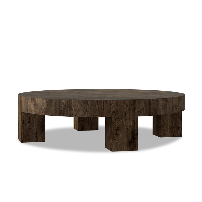 Abaso Round Coffee Table - Ebony Rustic Wormwood Oak