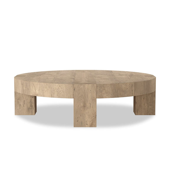 Abaso Round Coffee Table - Whitewash Rustic Wormwood Oak