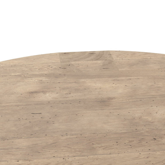 Abaso Round Coffee Table - Whitewash Rustic Wormwood Oak