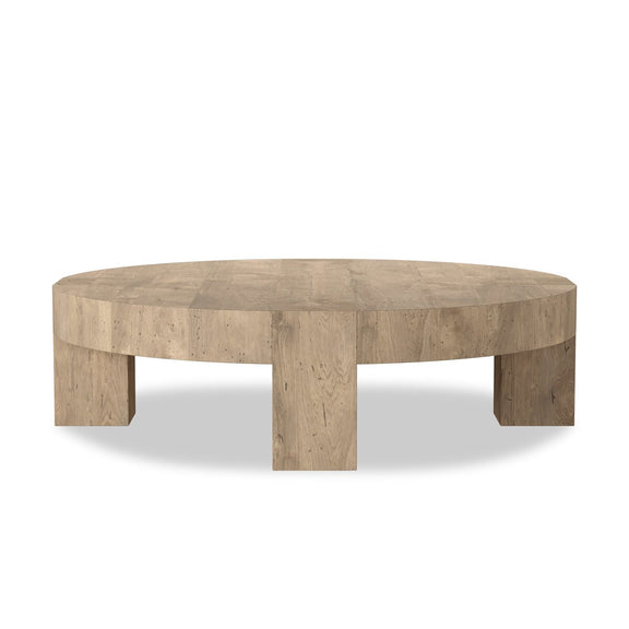 Abaso Round Coffee Table - Whitewash Rustic Wormwood Oak