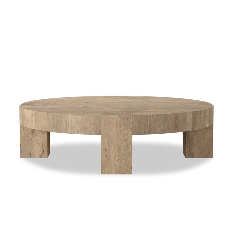 Abaso Round Coffee Table - Whitewash Rustic Wormwood Oak