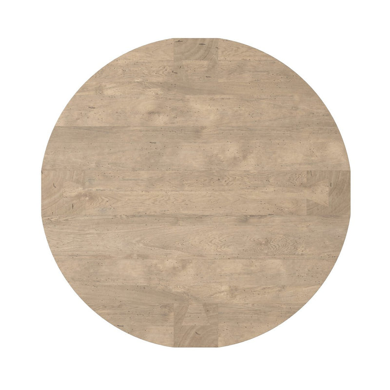 Abaso Round Coffee Table - Whitewash Rustic Wormwood Oak