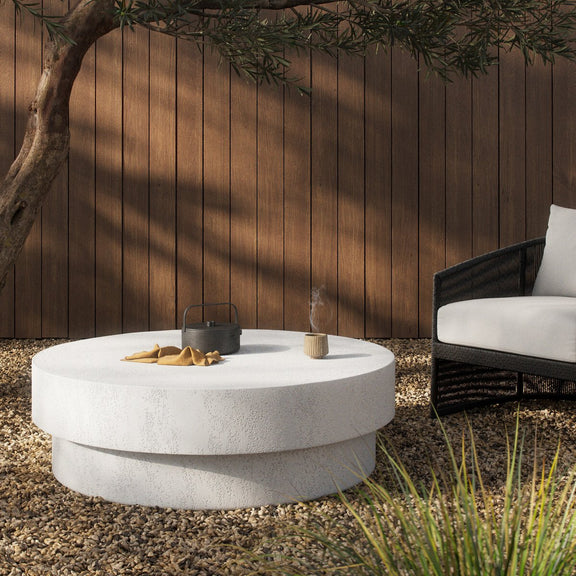 Kesia Outdoor Coffee Table - Coarse Ivory Concrete