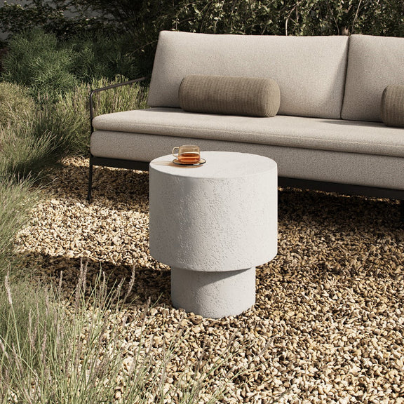 Kesia Outdoor End Table - Coarse Ivory Concrete