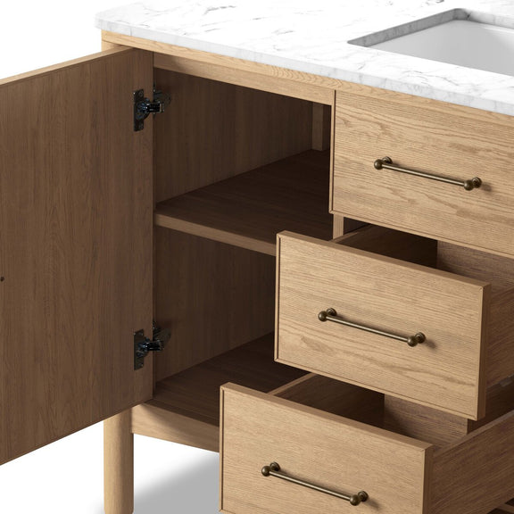 Porter Single Wide Vanity - Satin Light Wash Oak Veneer